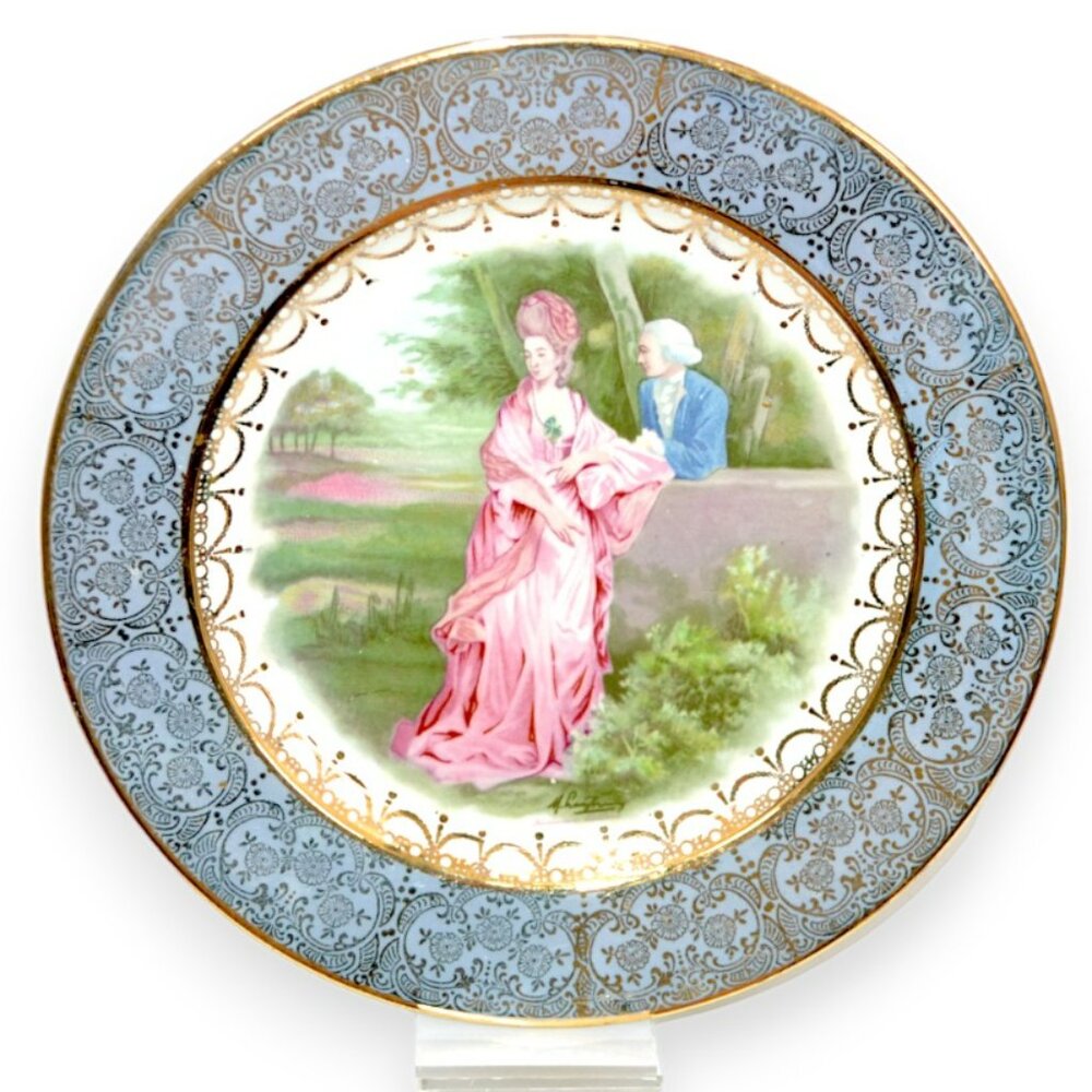 Vintage Homer Laughlin Washington Porcelain Gold Gilded Courting Cabinet Plate